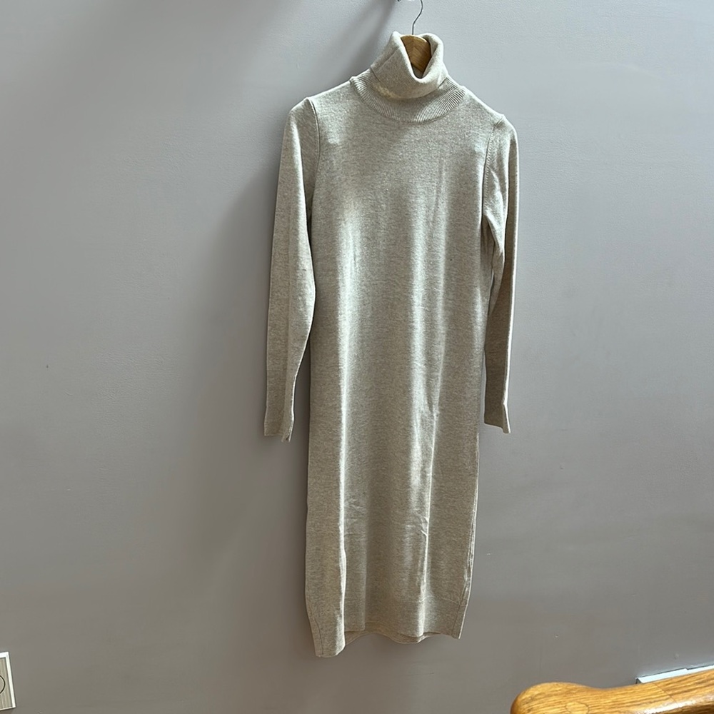 Elegant Cream Turtleneck Dress